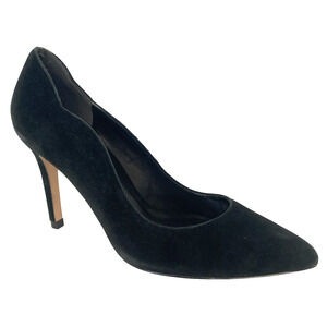 REISS Suede Black Harper Pump Point Toe Curved Side Scalloped Slim Heel 38 8